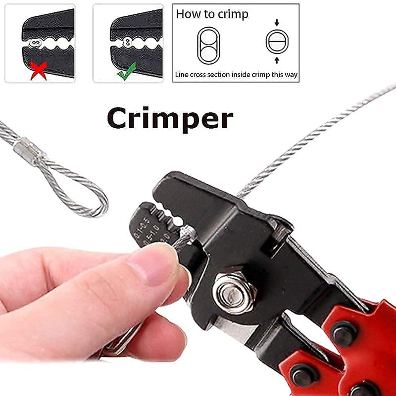 REKOBON Wire Rope Crimping Tool, Up To 2.2mm Swager Crimper Fishing Wire Crimping Tool with 100 PCS Aluminum Double Barrel Ferrule Crimping Loop Sleeves Kit with Cutting Function for Cable - Image 3
